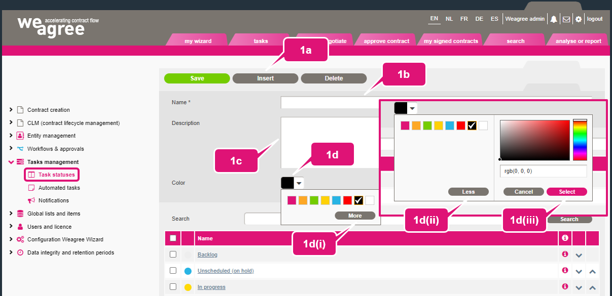kb contract lifecycle management ca task statuses 1 task status