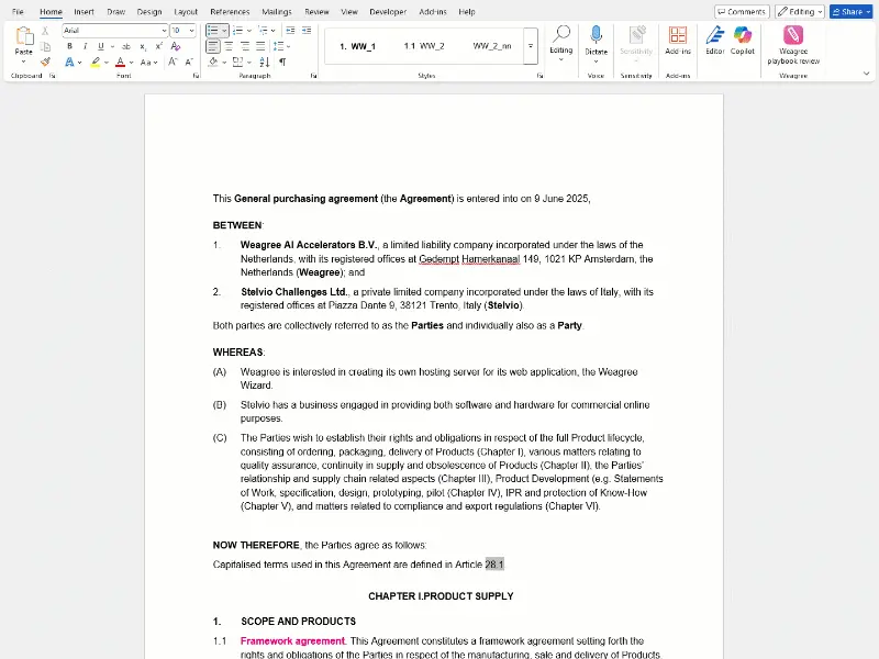 Getting started - AI-Word add-in Weagree AI Word addin AI contract review playbooks