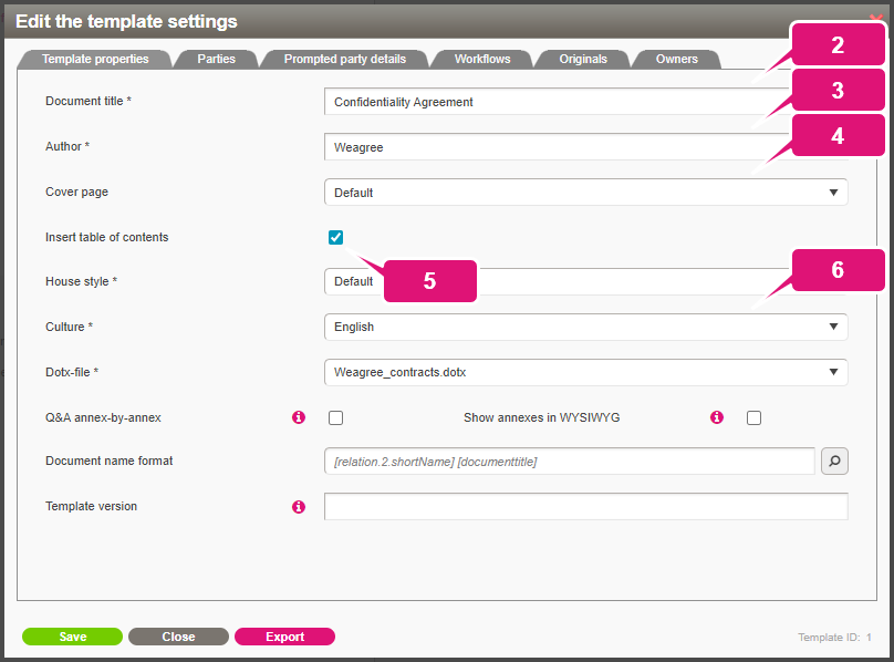 kb contract lifecycle management ca configure template settings 2 1 template settings