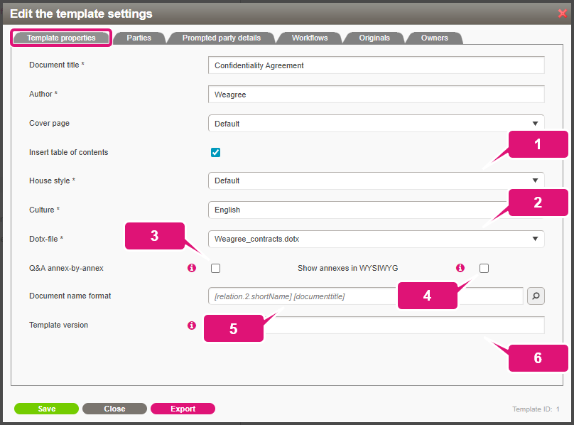 kb contract lifecycle management ca configure template settings 3 1 template settings
